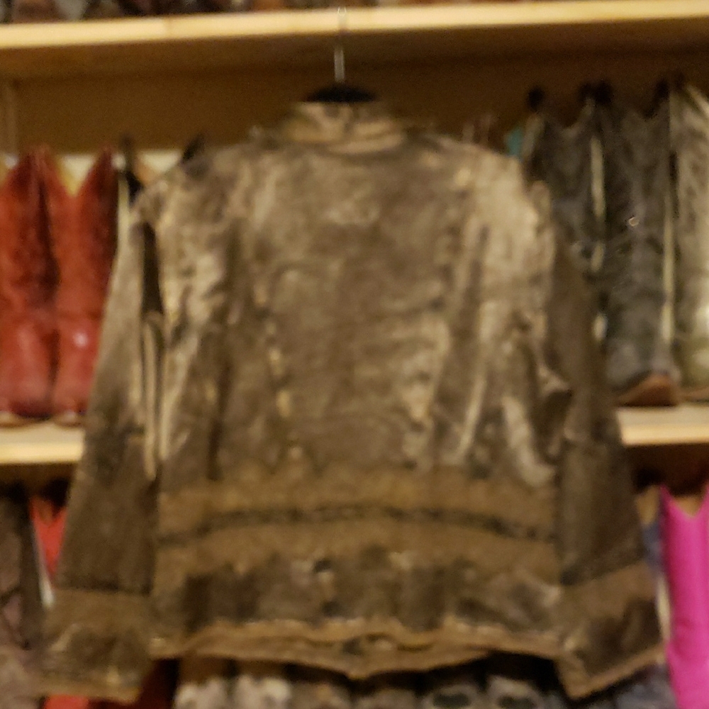Flashback Metallic Brown Embroidered Leather Jacket - Picture 3 of 4